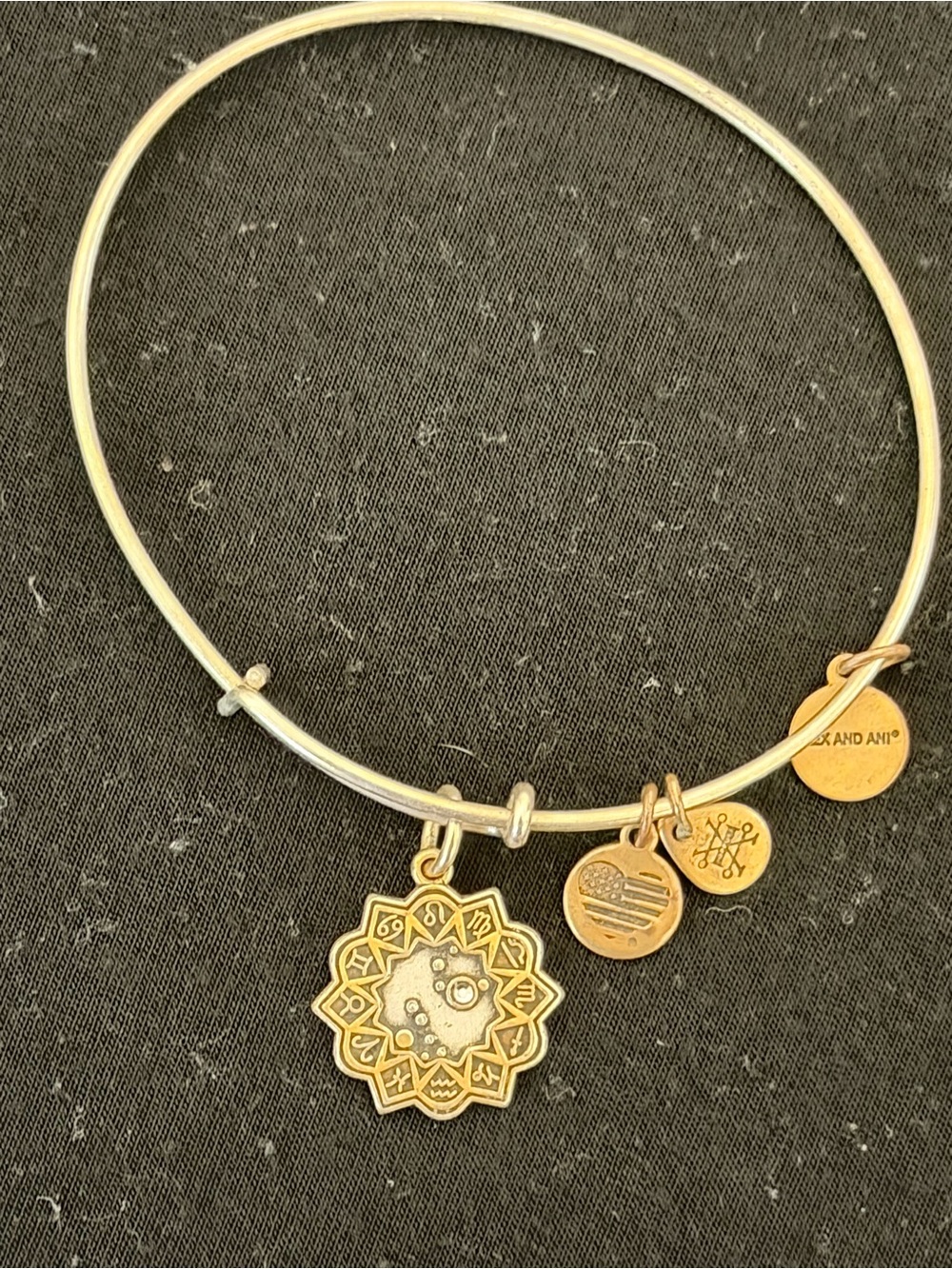 Alex and Ani 2017 Gold-Tone Floral Mandala Charm Bangle Bracelet
